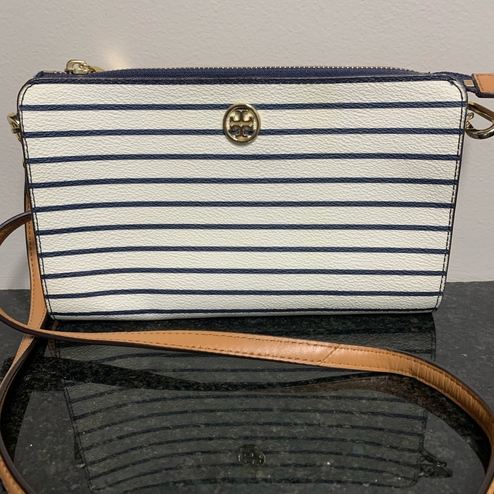Tory Burch crossbody purse wallet blue and white